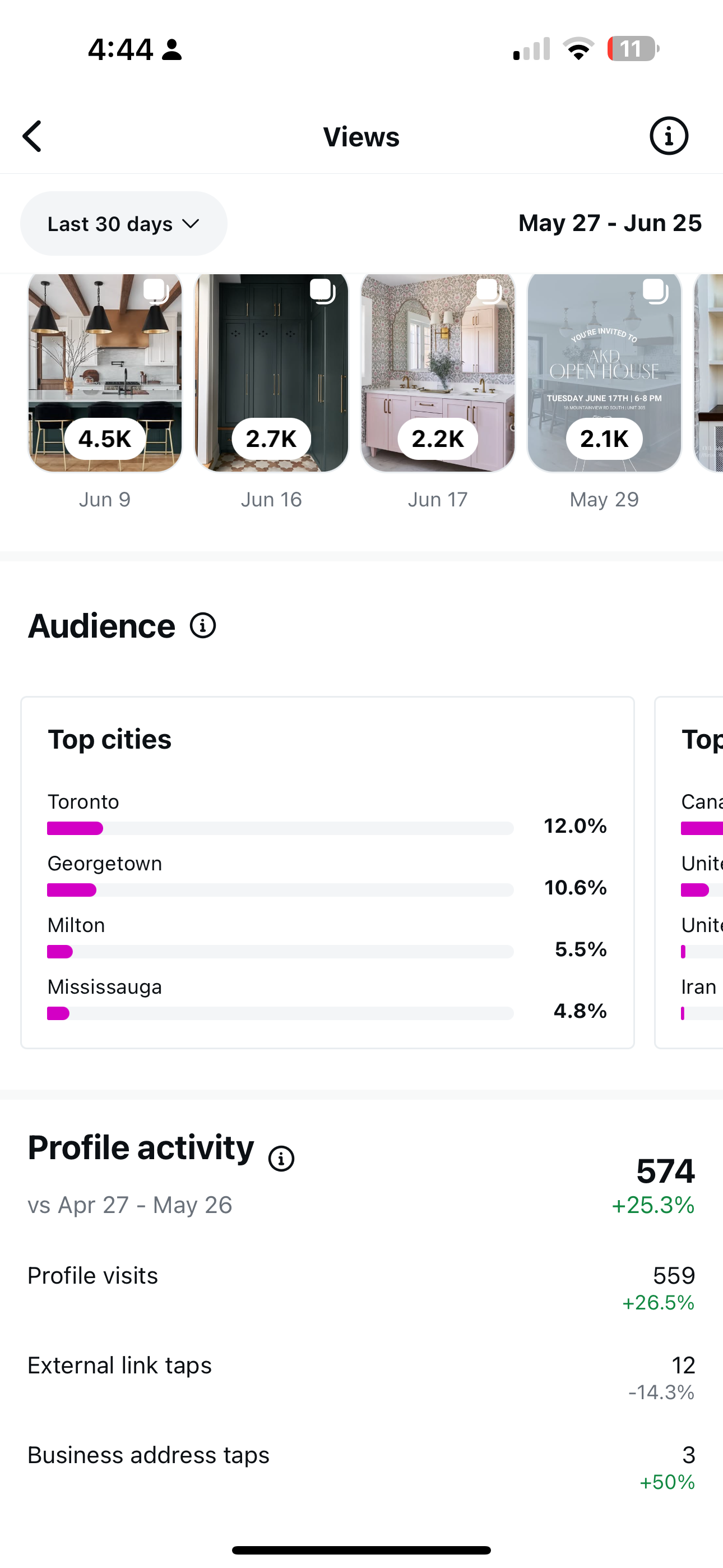A screenshot of a profile activity page on a phone.