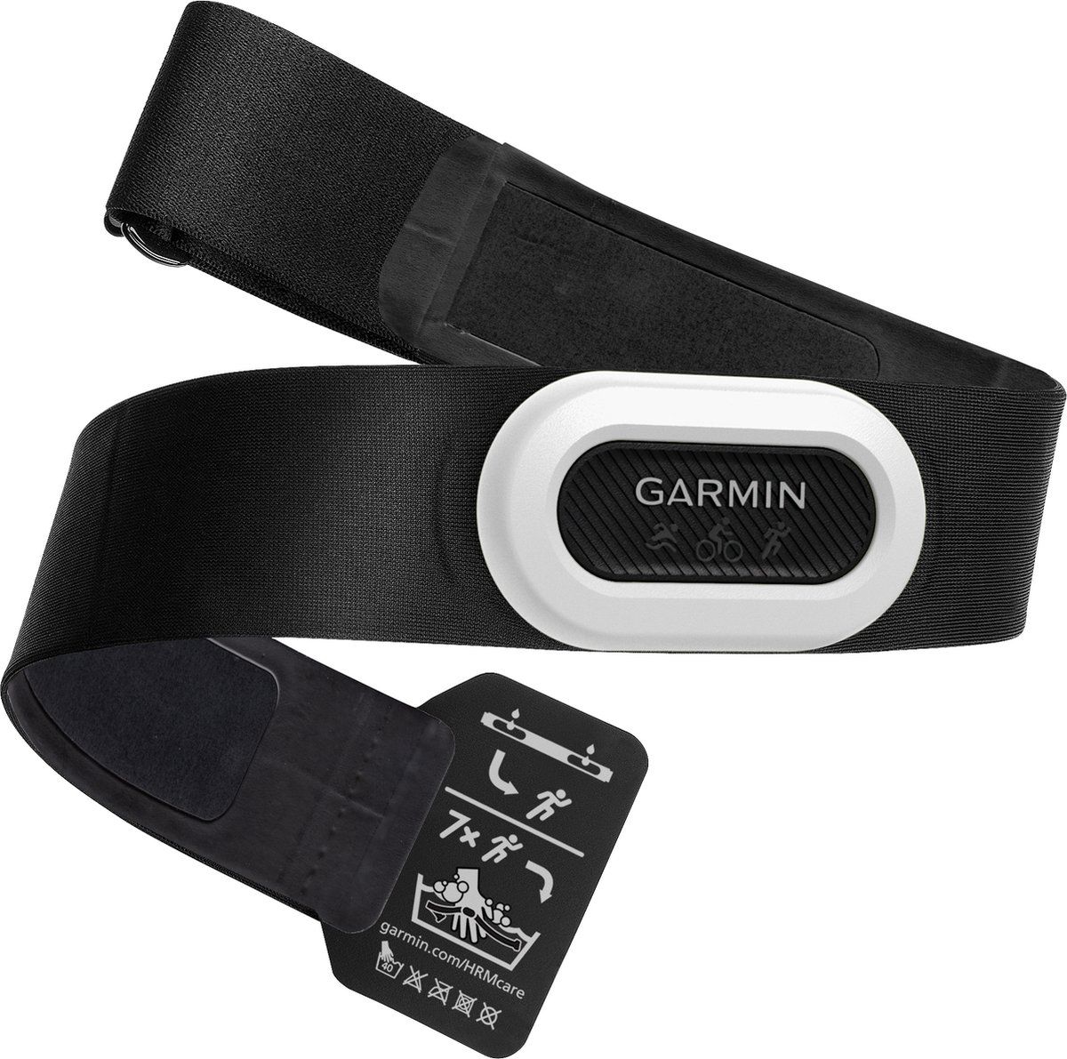 Een garmin hartslagmeter wordt weergegeven op een witte achtergrond