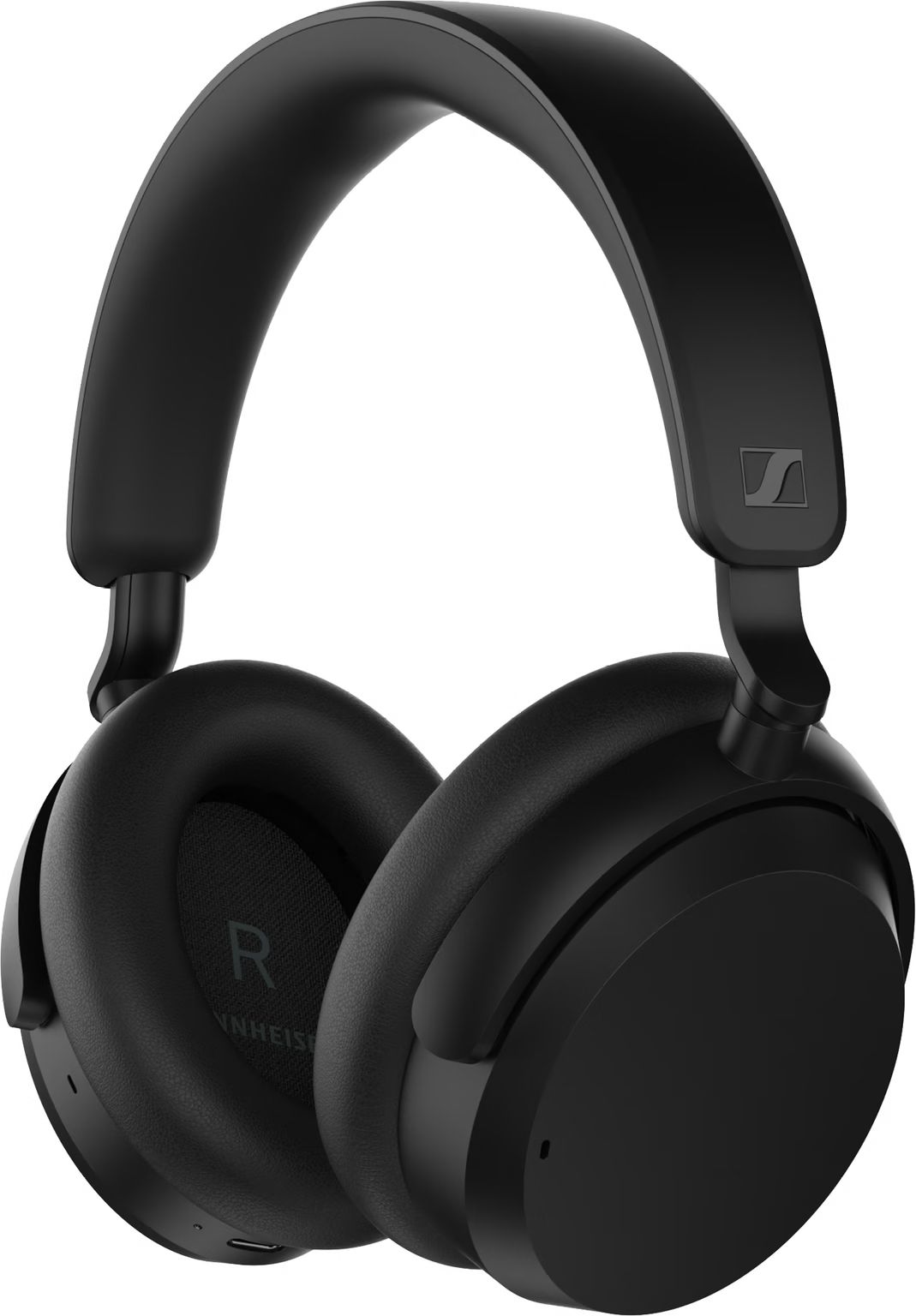 A pair of black headphones on a white background.