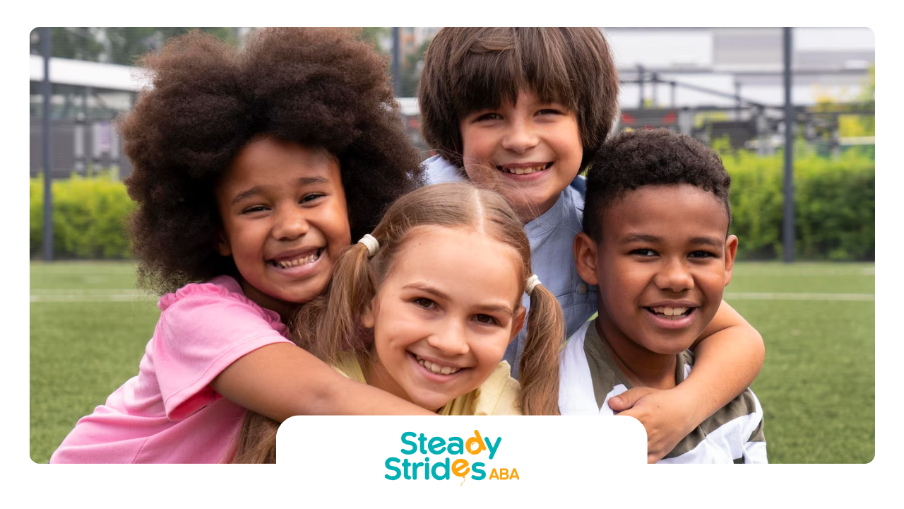 A group of autistic children are hugging each other on a field in Texas.
