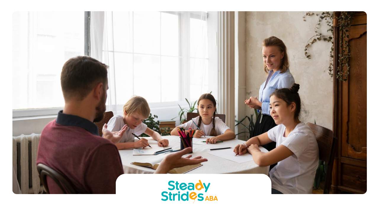 Siblings of autistic individuals sitting around the table in a sibling support group