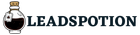 Logo LEADSPOTION avec une fiole noire contenant un liquide et une icône de bouchon beige sur fond blanc