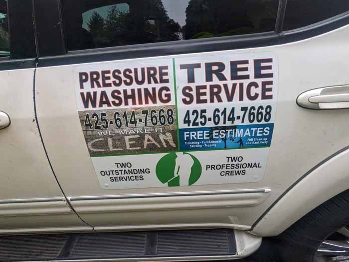 Sign on a vehicle advertising 