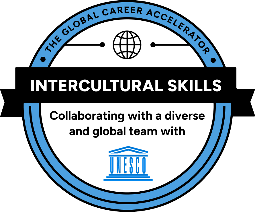 certification badge: Intercultural Skills — Collaborating with a diverse and global team with UNESCO