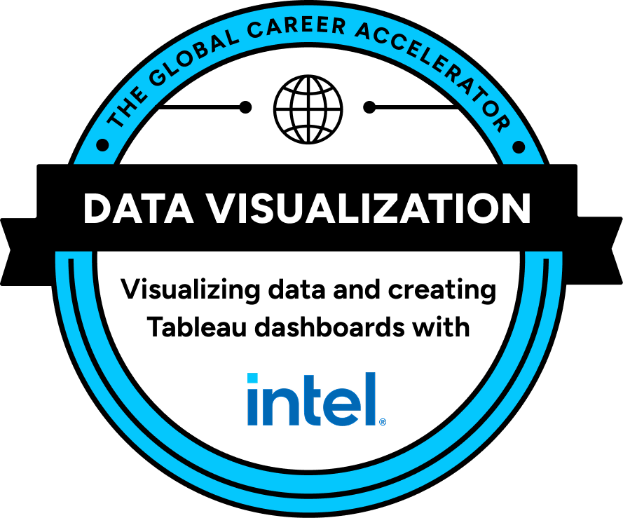 certification badge: Data Visualization — Visualizing data and creating Tableau dashboards with Intel