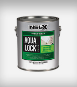 A can of aqua lock paint on a white background.