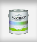 A can of benjamin moore advance paint on a white background.