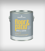 A can of floor and patio paint on a white background.