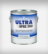 A can of ultra spec 500 paint on a white background.