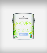 A can of benjamin moore natura paint on a white background.