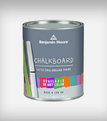 A can of benjamin moore chalkboard paint on a white background.