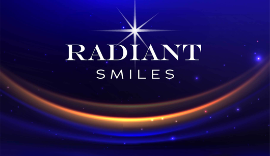 A blue background with the words radiant smiles on it