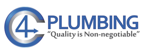 4 Plumbing logo with blue circular &ldquo;4&rdquo; and slogan &ldquo;Quality is Non-negotiable&rdquo;