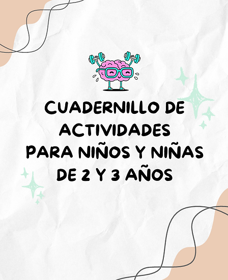 Portada con texto “Cuadernillo de actividades para niños y niñas de 4 años” y dibujo de cerebro rosa sonriente.