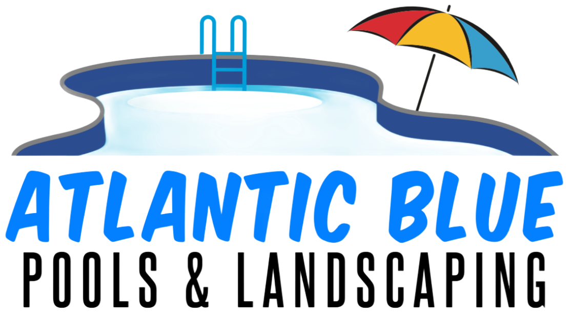 Logo: Blue pool with ladder, colorful umbrella. Text: