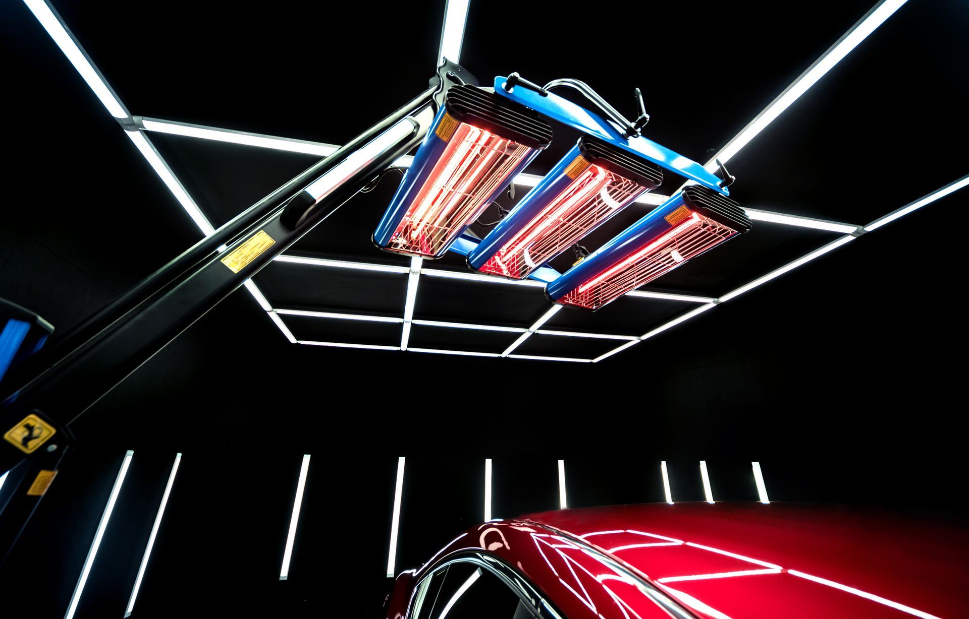 Infrared lamps for drying of car body parts after applying ceramic coating.