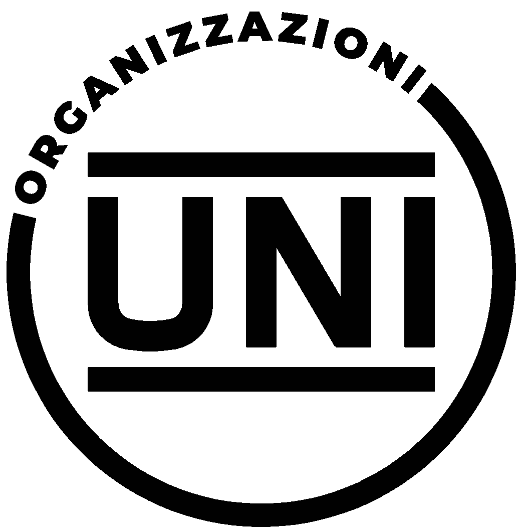 Un logo circolare nero con la parola 