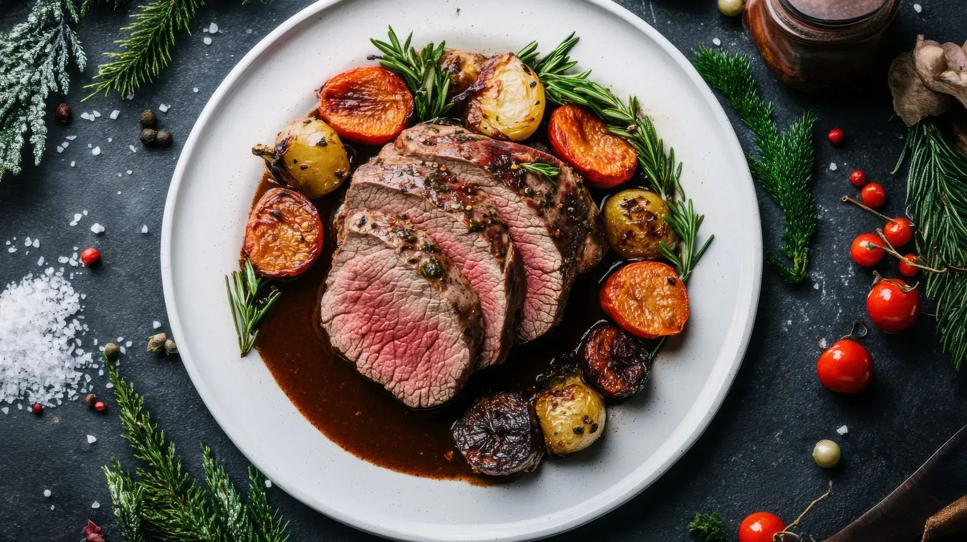Roast Lamb Dinner with Roast Potato, Roast Pumpkin, Vegetables, Gravy and Mint Sauce  