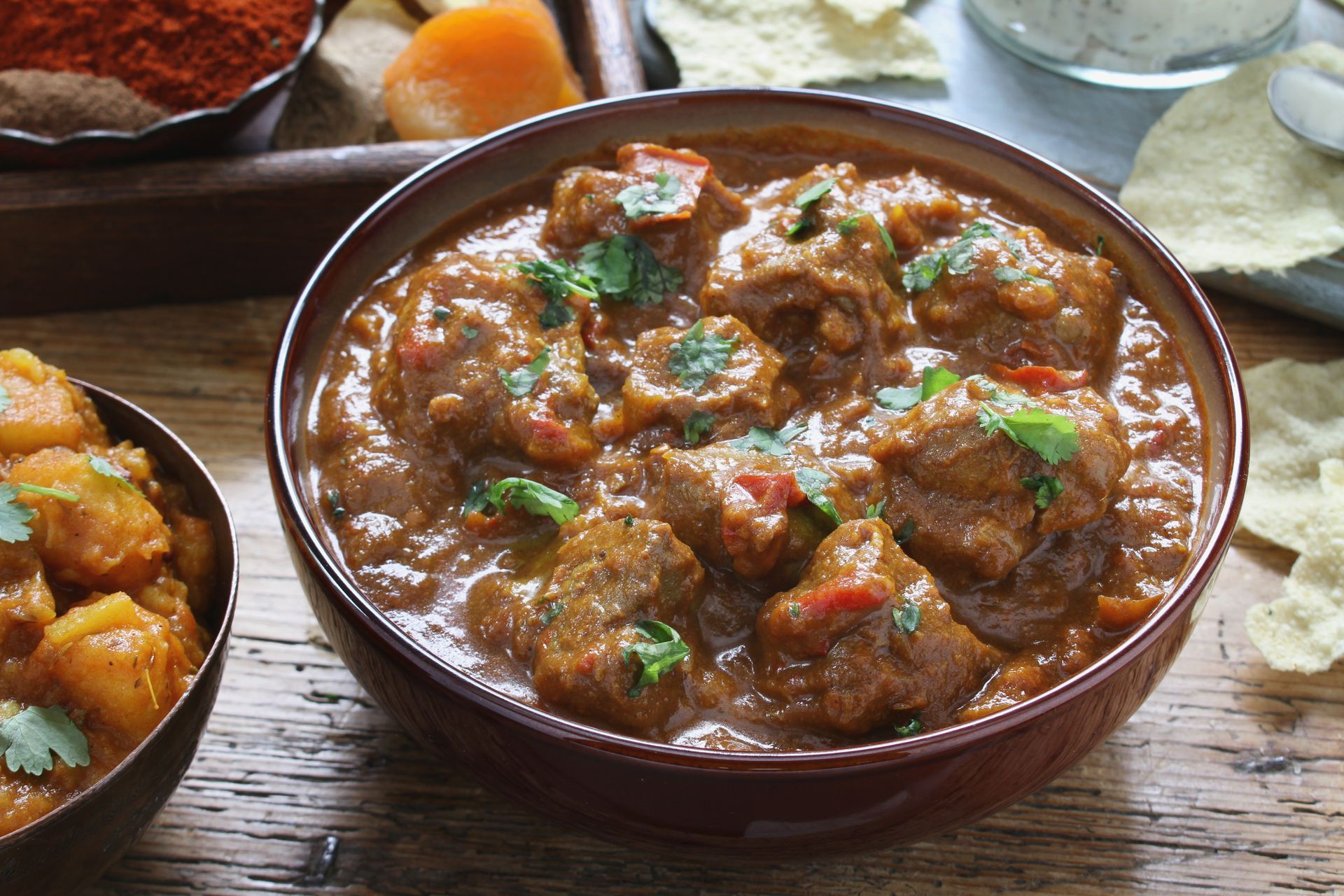 Mild Massaman Beef Curry with Rice and Vegetables 