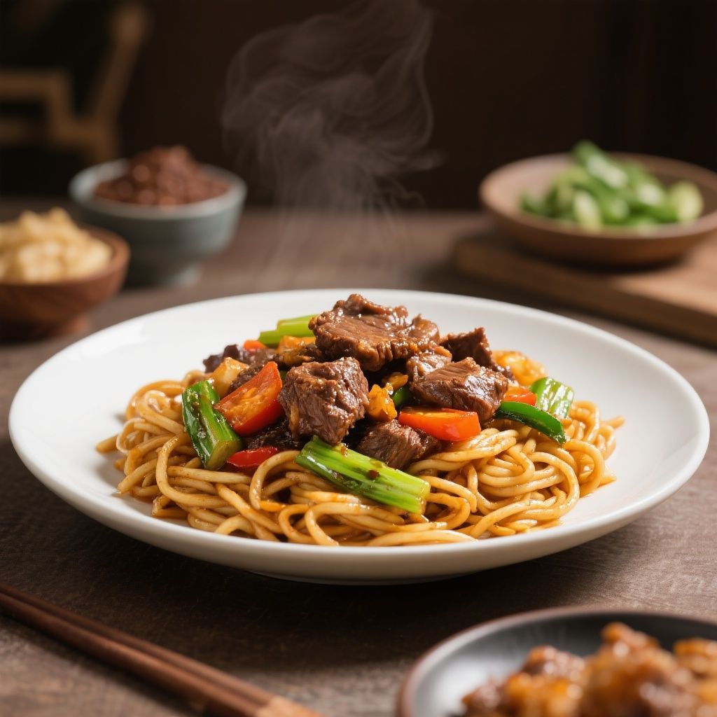 Mongolian Lamb with Noodles and Seasonal Vegetables