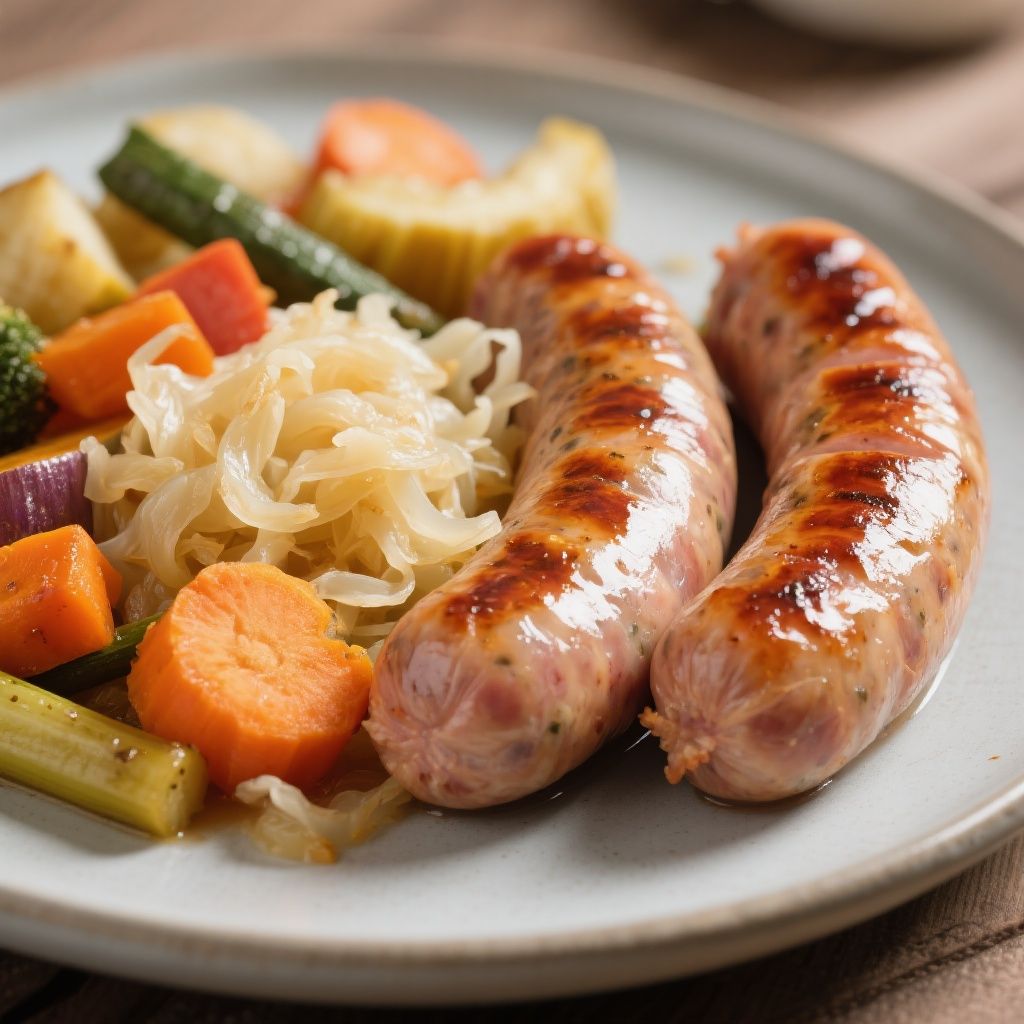 Pork Sausages, Seasonal Vegetables with Sauerkraut 