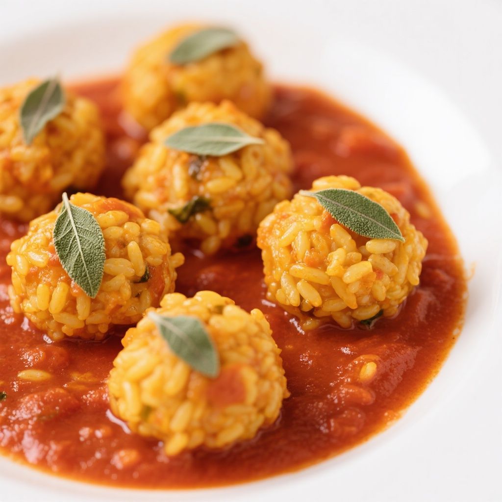 Pumpkin and Sage Risotto Balls with Tomato Sauce