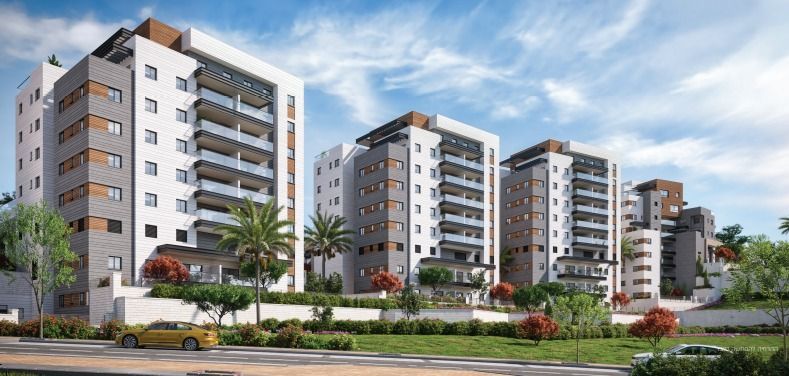 התרשמות אמן משורה של בנייני דירות.