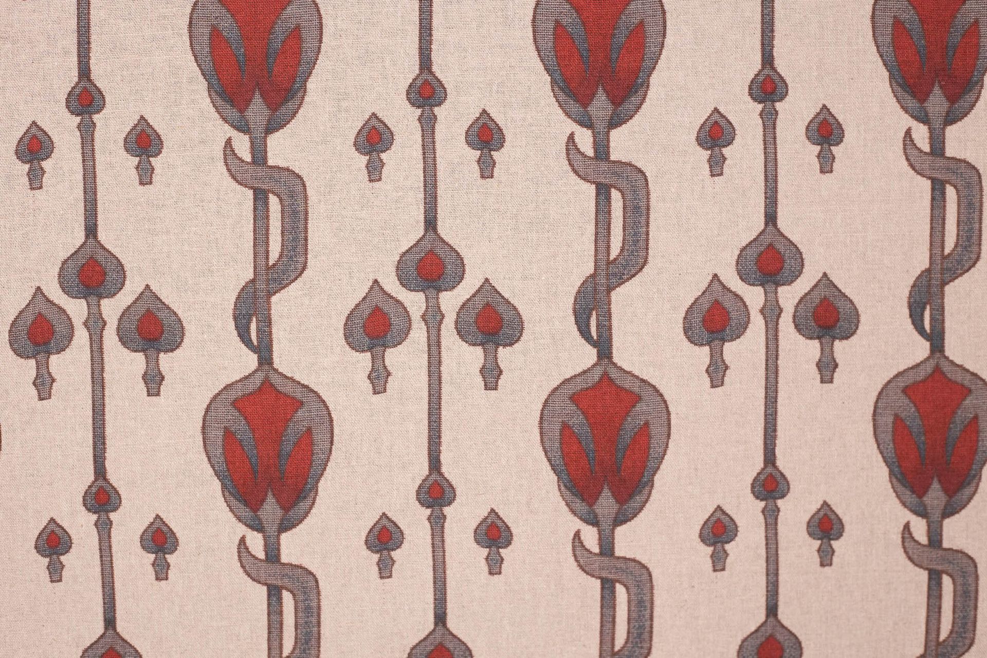 A close up of a curtain with a pattern on it