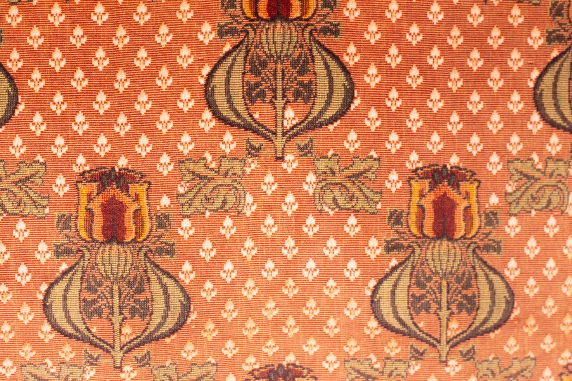 A close up of a curtain with a pattern on it.