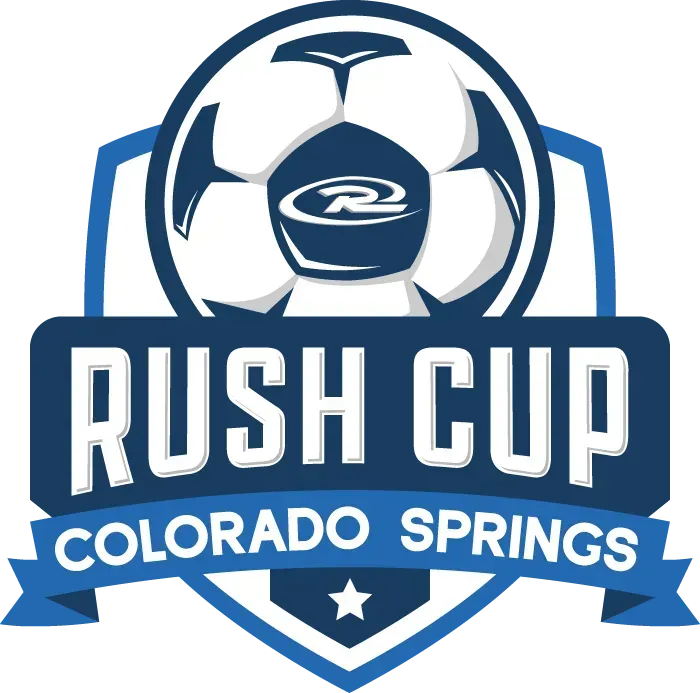 A blue and white logo for rush cup colorado springs