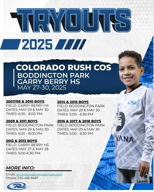 A poster for colorado rush cos tryouts in 2025