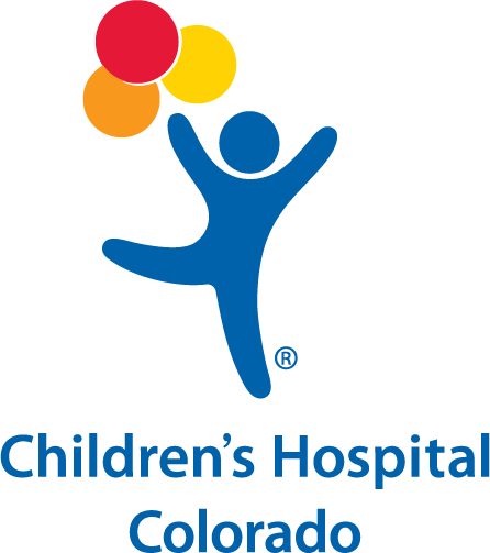 A logo for children 's hospital colorado with a person holding balloons