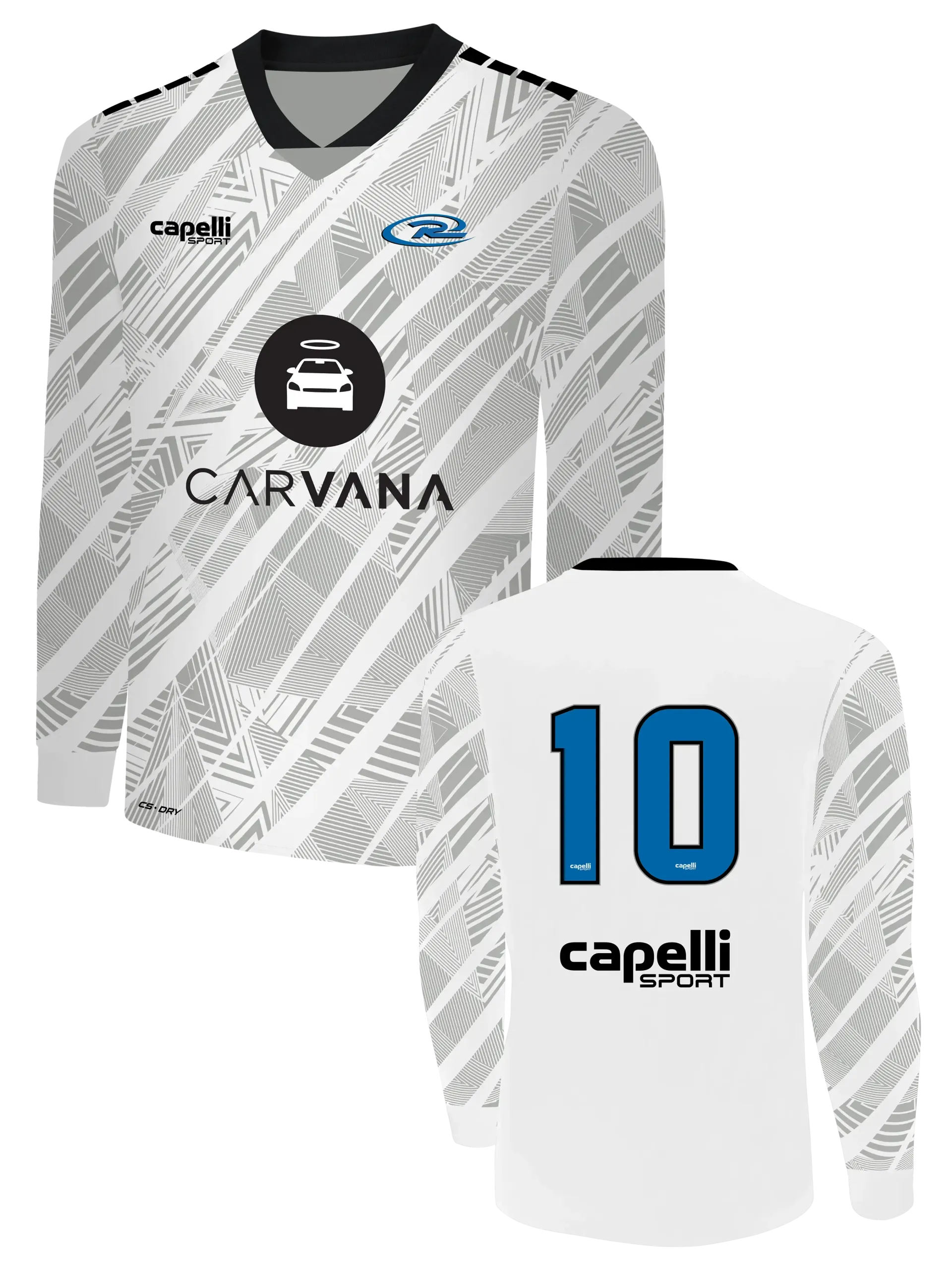 The front and back of a soccer jersey with the number 10 on it.