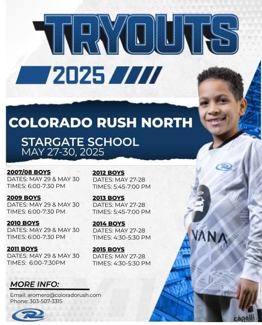 A poster for tryouts in colorado rush north stargate school