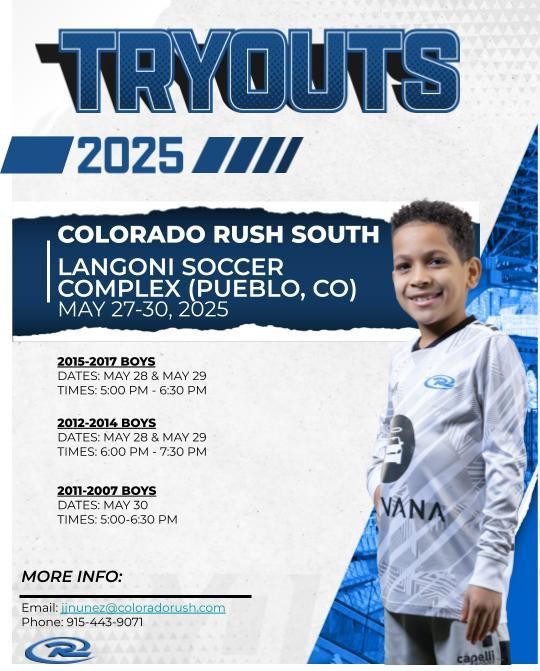 A poster for the colorado rush south langoni soccer complex