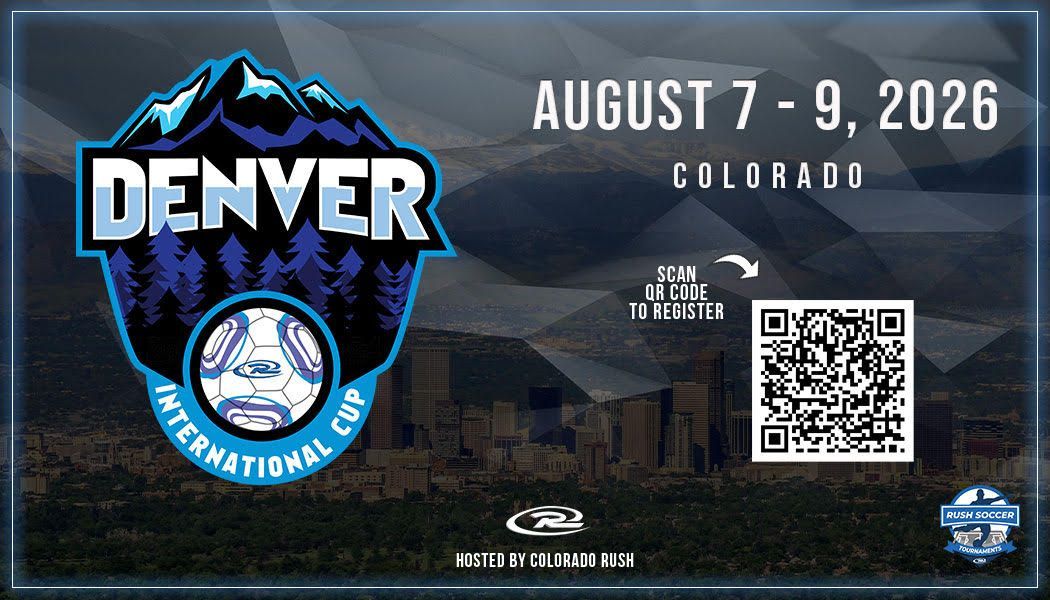 A blue and white logo for rush cup colorado springs