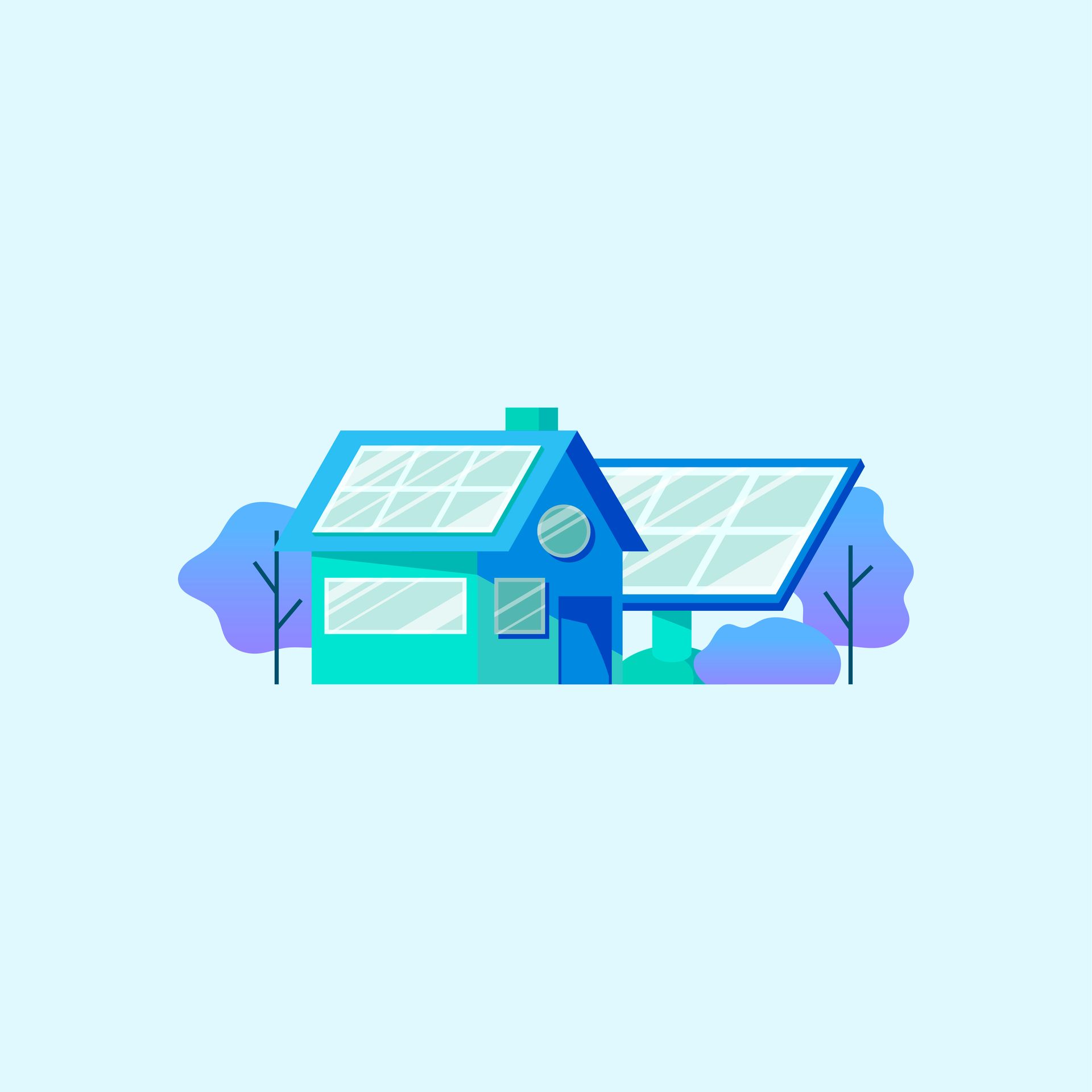 An illustration of a house with solar panels on the roof.