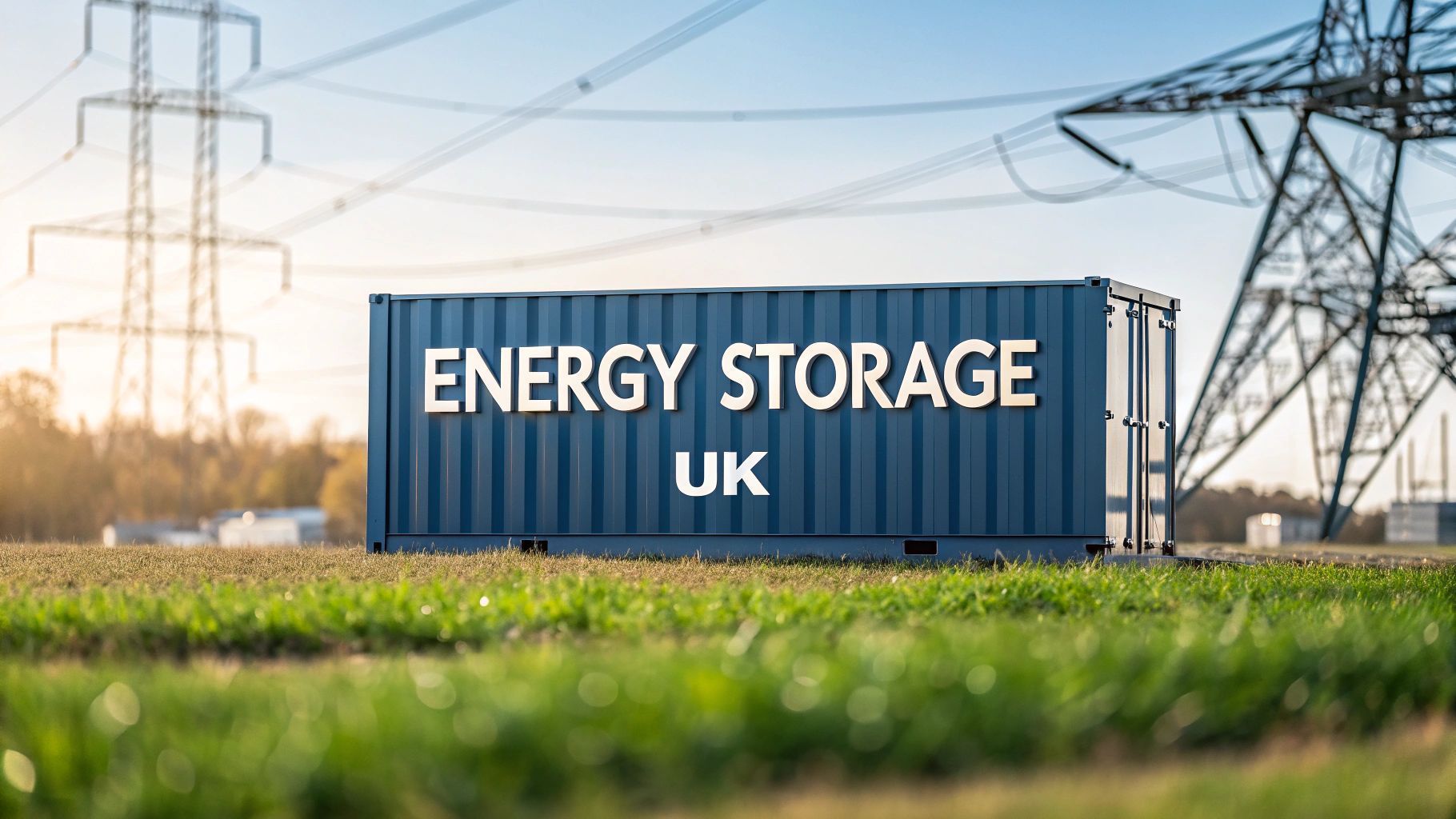Blue shipping container labeled 