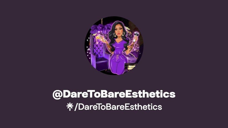 A woman in a purple dress is in a circle on a purple background.