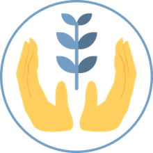 hands holding a leafy branch icon