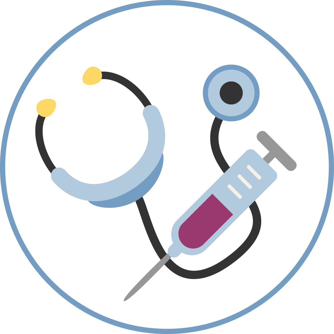 stethoscope and hypodermic needle syringe icon
