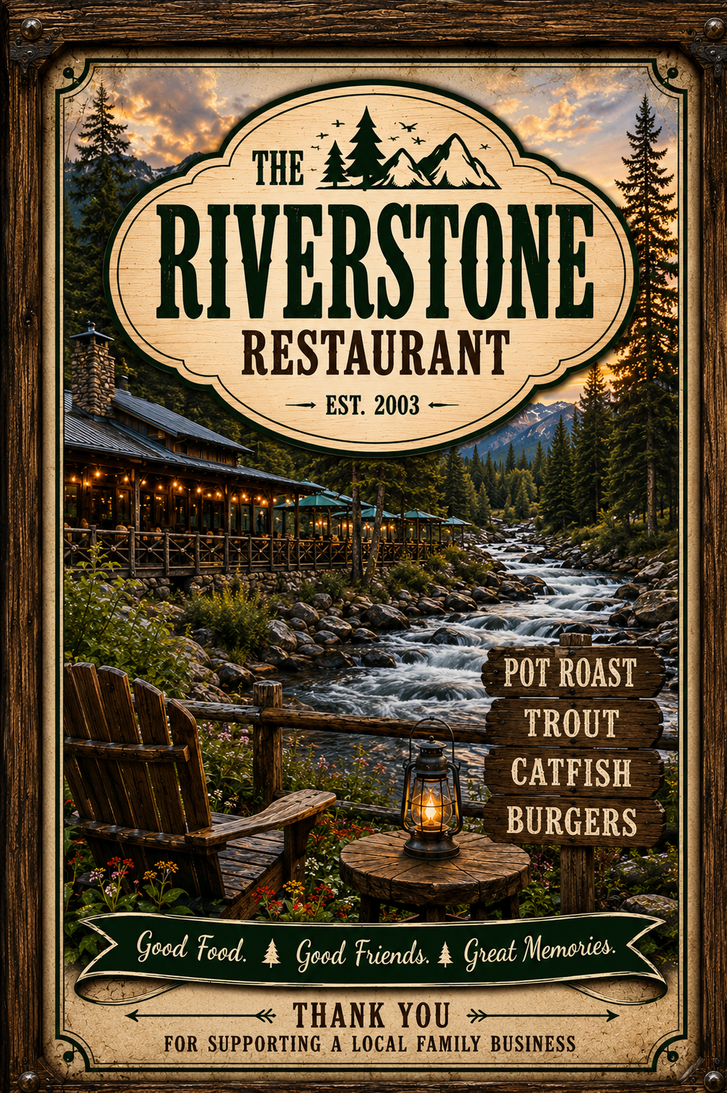 A menu for a restaurant called riverstone restaurant breakfast
