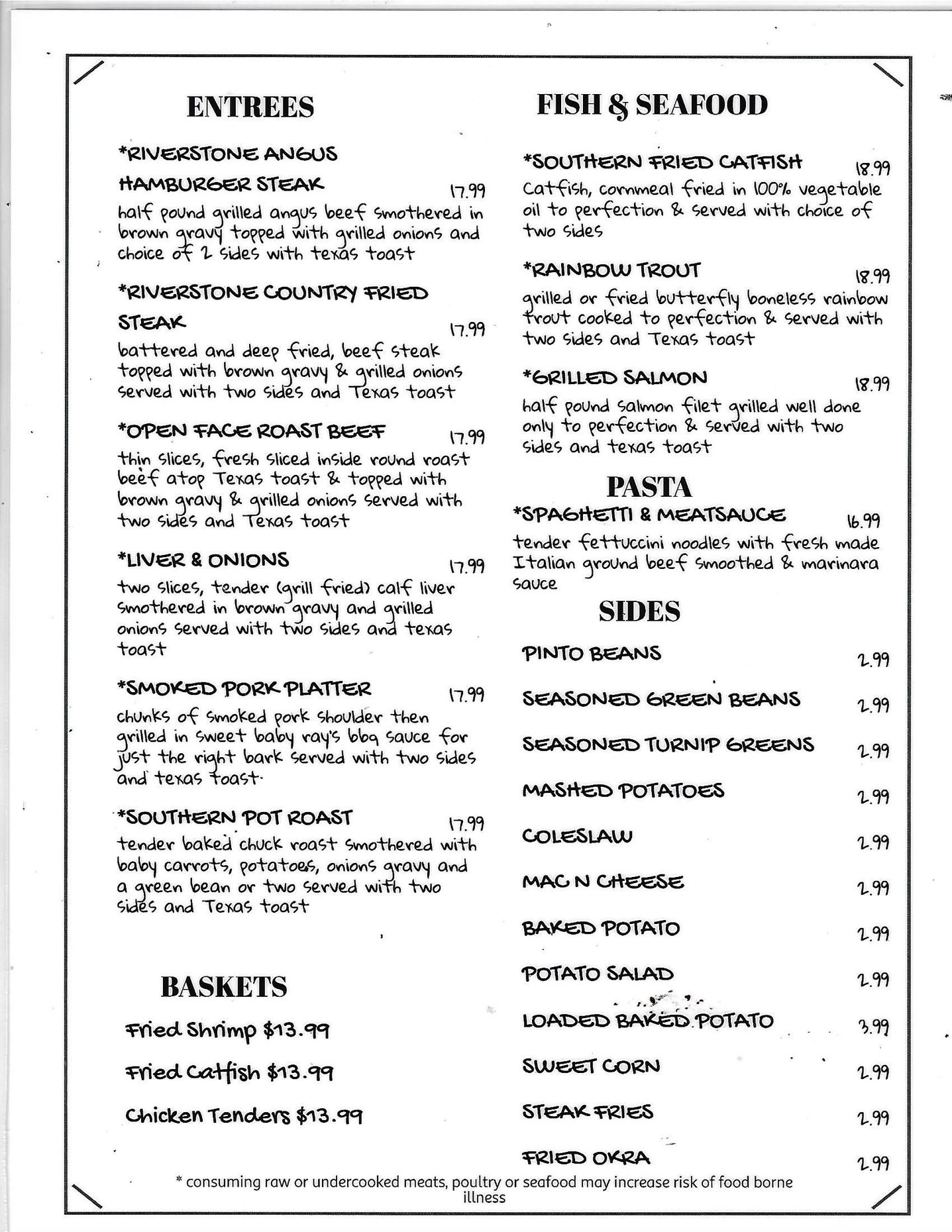 A menu for a restaurant with a lot of food on it.