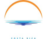 A logo for the Blue River Resort & Spa in Costa Rica shows a sunset over the ocean.
