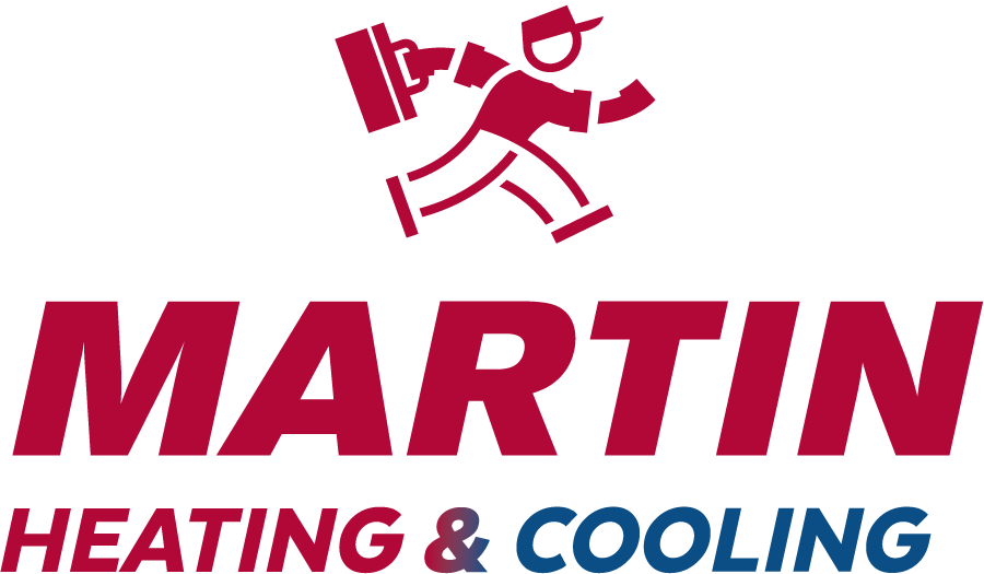Martin HVAC Logo The logo for martin heating and cooling shows a man carrying a box.