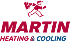 The logo for martin heating and cooling shows a man carrying a box.