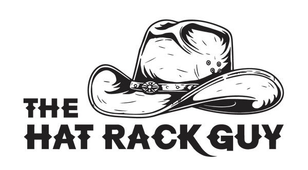 Logo: Cowboy hat over text "THE HAT RACK GUY". Black and white graphic.