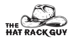 Logo: Cowboy hat over text "THE HAT RACK GUY". Black and white graphic.