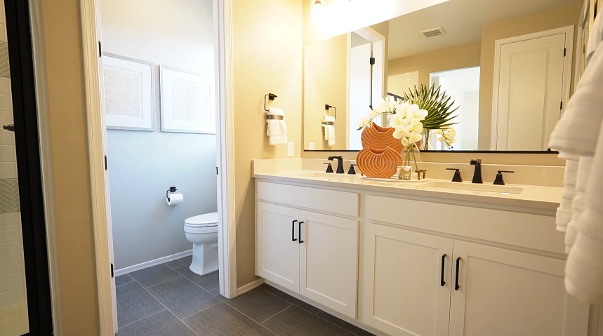 Luxurious double vanity inside Richmond American Homes at Entrada Del Pueblo - Tucson, AZ