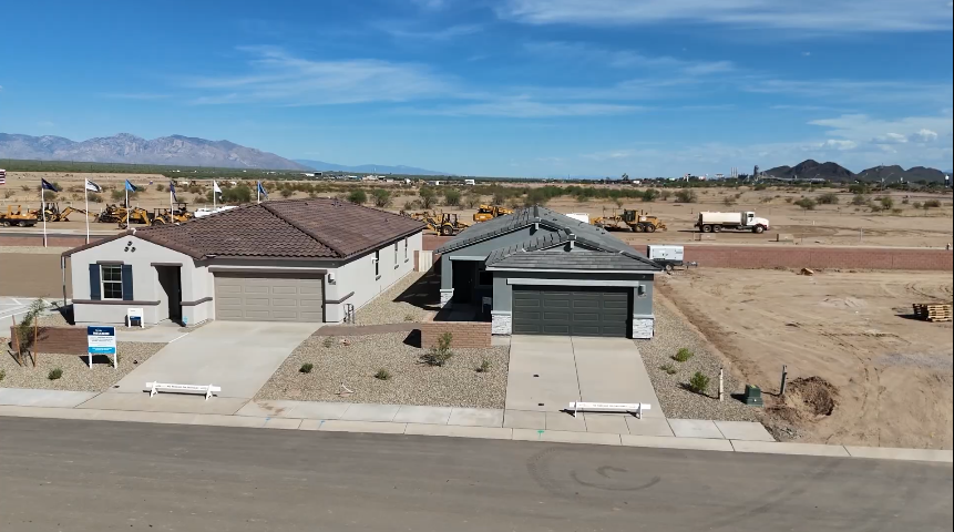 Newly constructed Meritage Homes in Marana, Tucson, with a scenic mountain view 
